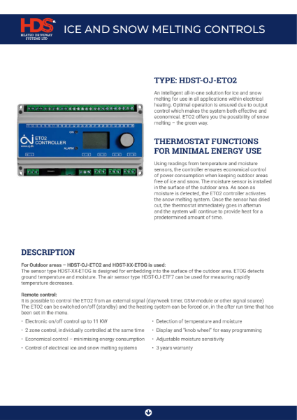 Ice and snow melting control system, for automatic control of heated driveway, heated road, and ramp systems.