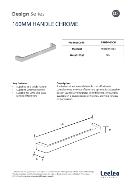 Zara Handle 160 mm - Chrome