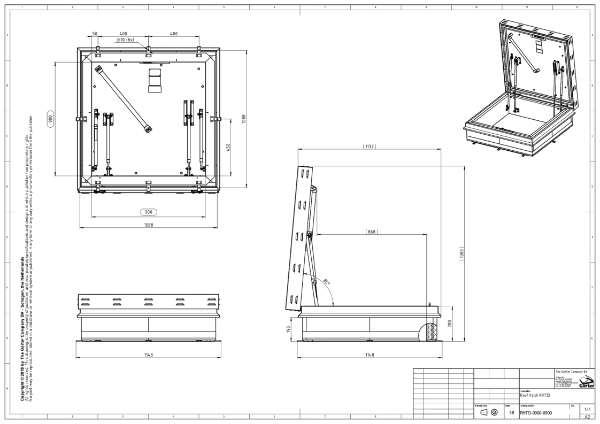 Gorter RHTEI9090 Roof Hatch fire rated 120 minutes – Technical 2D Drawing