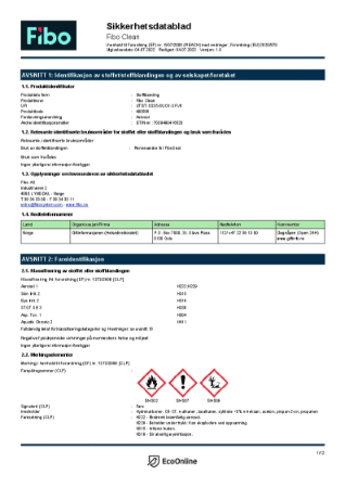 Fibo Clean – Sikkerhetsdatablad