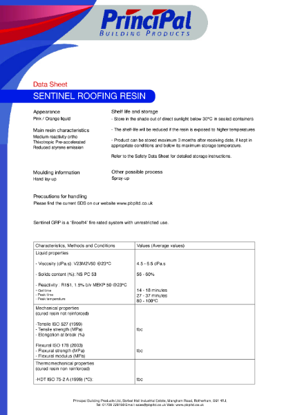 Sentinel Roofing Resin datasheet