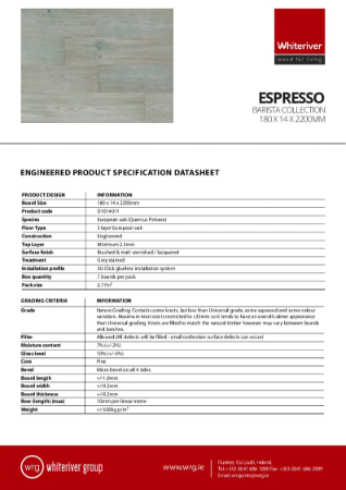 180 x 14 x 2200mm Barista Espresso Plank Spec Sheet