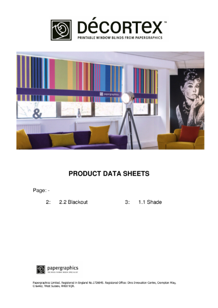 Décortex 2.2 and 1.1 Roller Blind Fabric Product Data Sheets