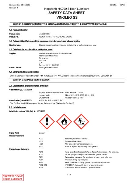 MSDS - Hep2O HX200