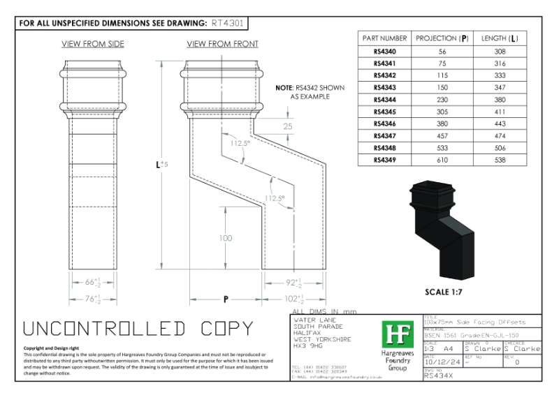 100x75mm Side Facing Rainwater Offsets Drawing