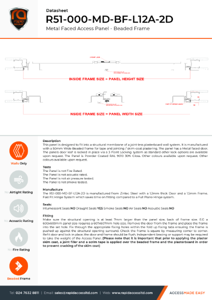 Datasheet - Metal Faced Riser Door Beaded Frame None Fire Rated Double Door - R51-000-MD-BF-L12A-2D