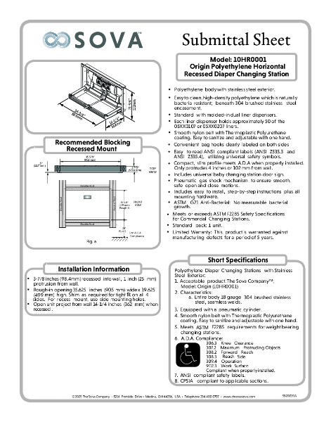 Origin Horizontal with Stainless Steel Recessed Frame Submittal Sheet