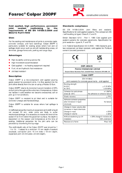 Colpor 200PF Technical Datasheet