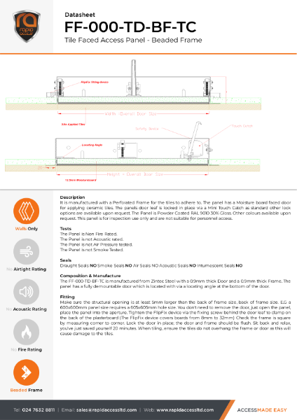 Datasheet - Flipfix Tile Door Non Fire Rated Touch Catch