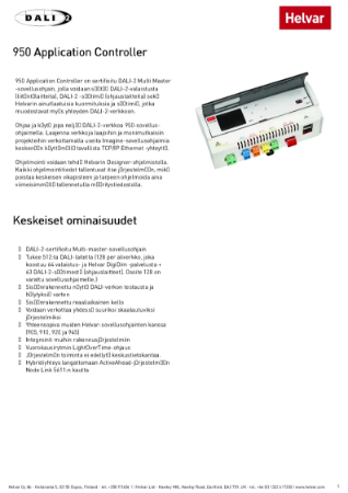 Datalehti - 950 DALI-2 Multi-master -järjestelmäohjain