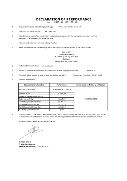 Declaration of Performance (DoP): No. S650_01_107-159_V01