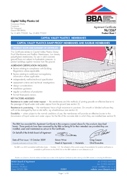 Capital Damp-proof Membrane BBA Certificate