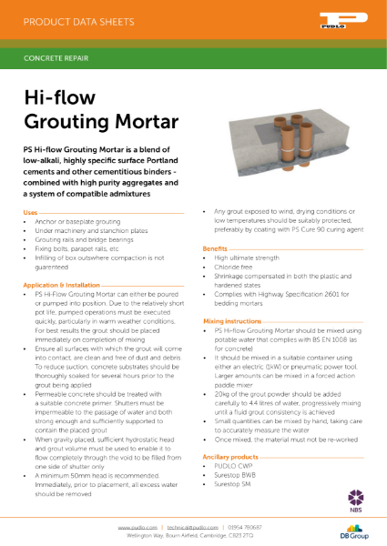 PS Hi Flow Grout Mortar Technical Datasheet