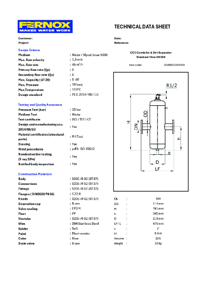 33006333 Combi STD DN100 Datasheet