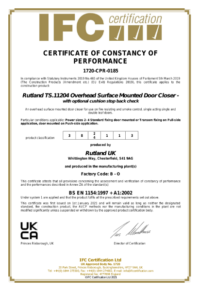 TS.11204 - BS EN 1154 - UKCA - Certificate of Constancy of Performance - IFC
