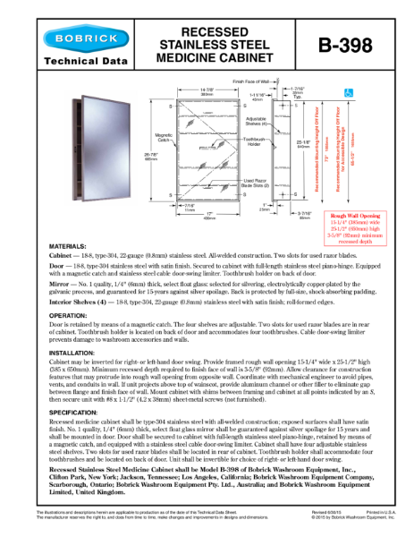 Recessed Stainless Steel Medicine Cabinet - B-398