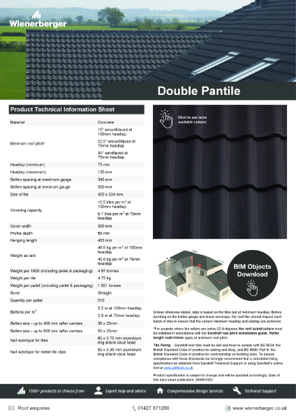 Double Pantile Technical Data Sheet