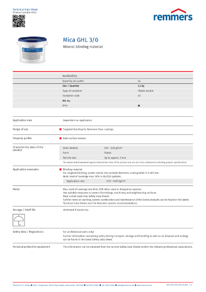 Technical Data Sheet - Mica GHL 3/0