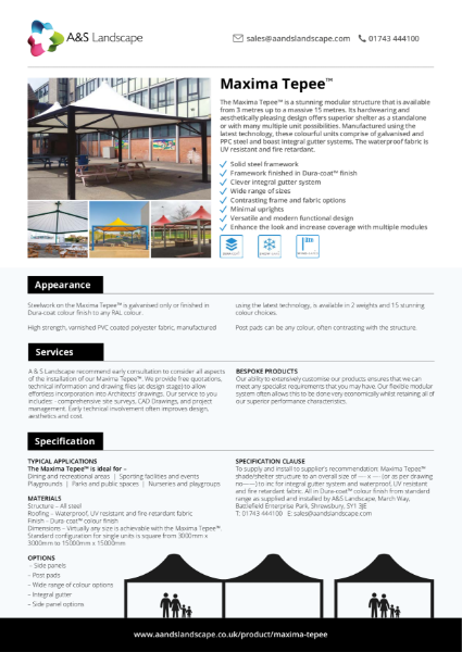 Maxima Tepee Product Data Sheet