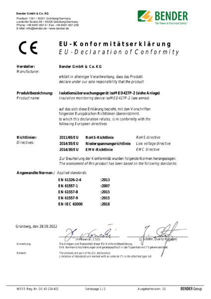 isoMED427 - EU Declaration of Conformity