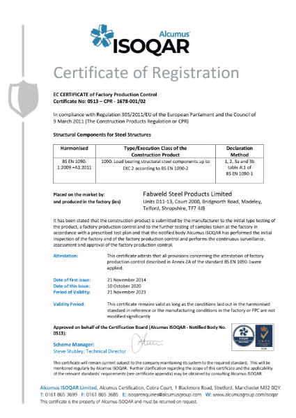 EC CERTIFICATE of Factory Production Control