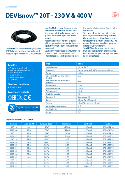 DEVIsnow 20T data sheet