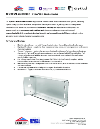 DryKlad HRB+ Brackets Technical Data Sheet 2026