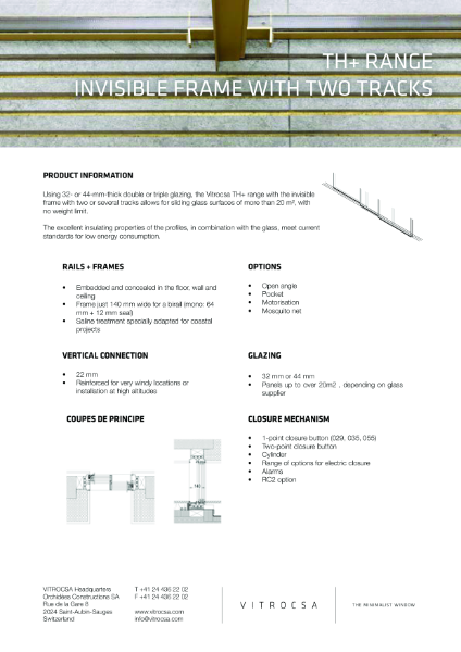 Vitrocsa TH+ RANGE Invisible Frame Window System Data Sheet