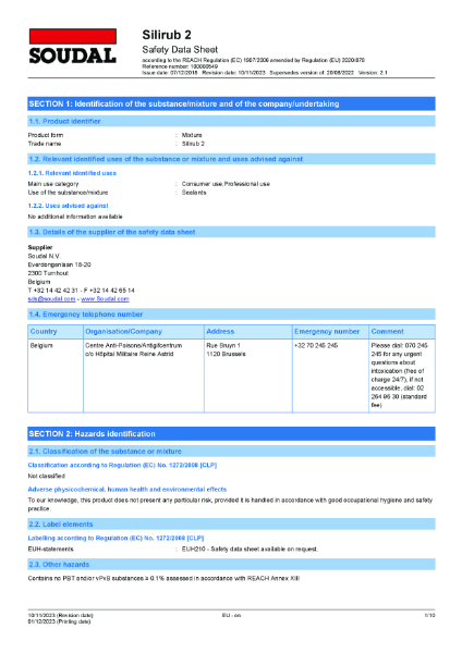 Safety Data Sheet - Silirub 2