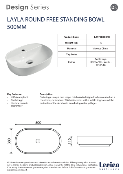 Layla Round Free Standing Bowl 500mm