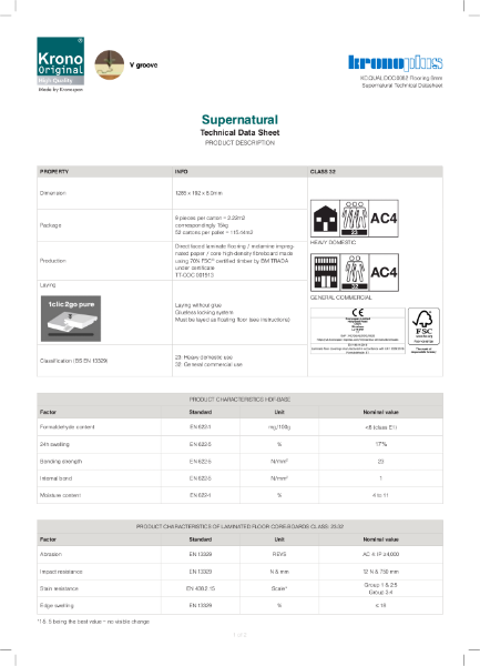 Krono Original® 8mm Super Natural Technical Datasheet