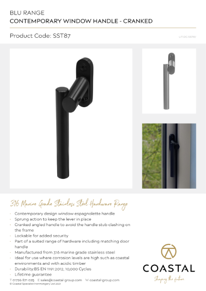 BLU™ - SST87 Contemporary Window Handle Data Card