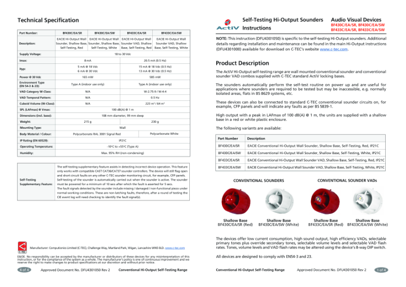 Self-Testing Hi-Output Sounders
Instructions