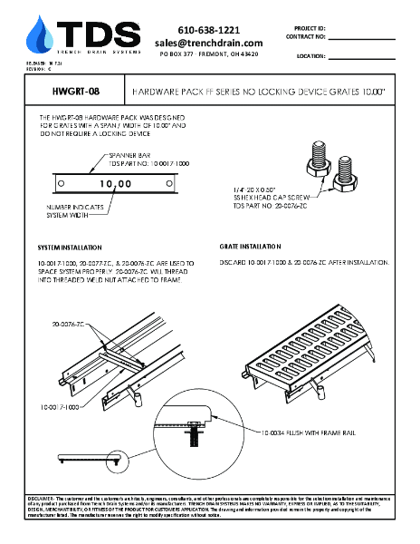 Trench•Era No Locking Device Grates Hardware Pack 10.00" - HWGRT-08