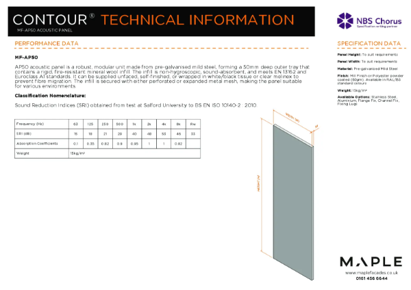 Maple Facades Contour® MF-AP50 Acoustic Panel Datasheet 2025