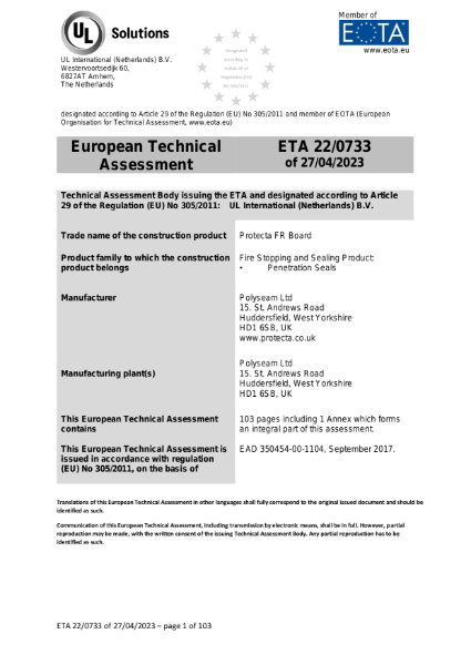 Protecta FR Board ETA - Penetration Seals