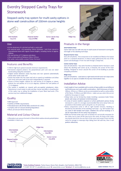 Timloc Building Products Everdry Adjustable Cavity Trays - Stonework Datasheet