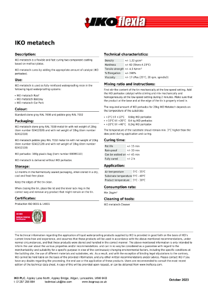 Technical Data Sheet (TDS) - IKO metatech Waterproofing