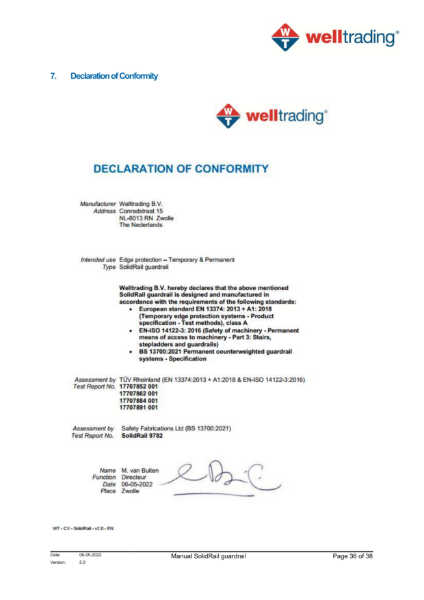 SolidRail Declaration of Conformity