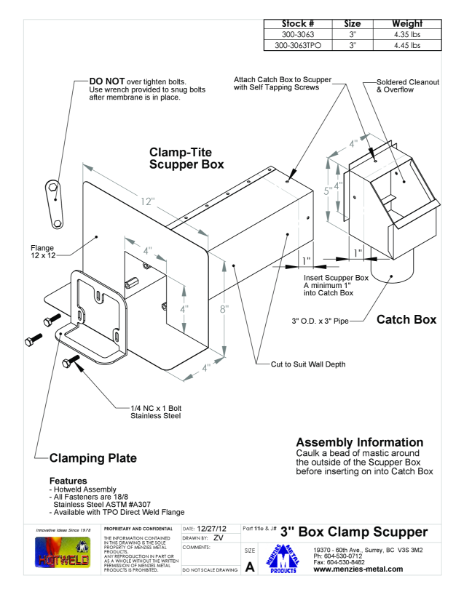 TECHNICAL DRAWING - CLAMP-TITE COPPER BOX SCUPPER