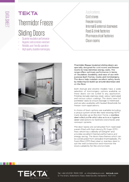 Thermidor Freeze Sliding Door Data Sheet