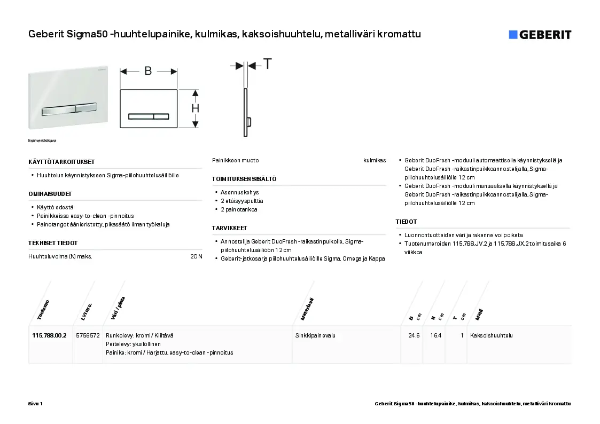 Sigma50 Huuhtelupainike kaksoishuuhteluun Datablad