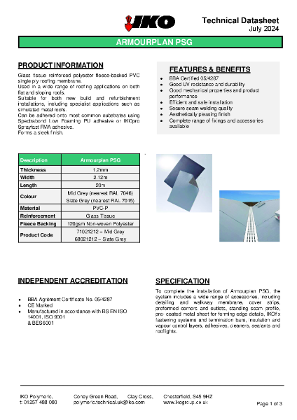 Technical Data Sheet (TDS) - IKO Armourplan PSG
