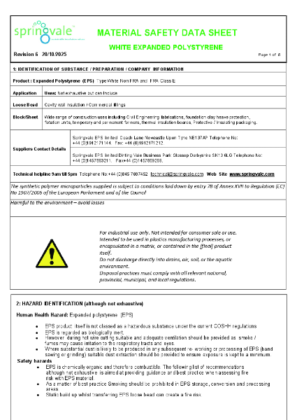 SPRINGVALE WHITE EPS MSDS