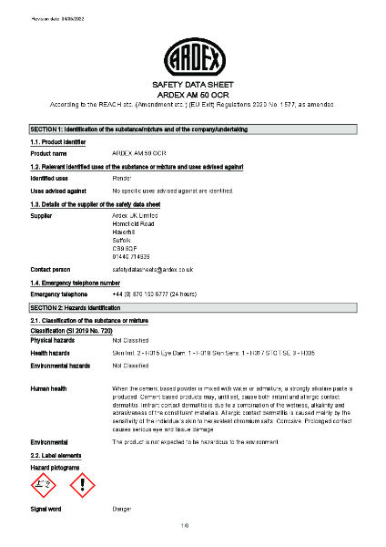 ARDEX-AM-50-OCR1 Safety Data Sheet