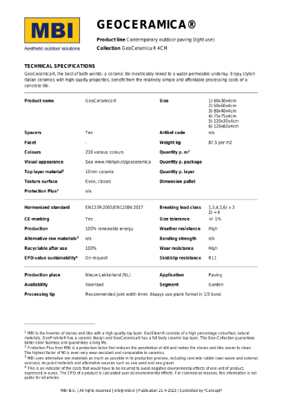 MBI GeoCeramica Exterior Porcelain-Concrete Paving Technical Data Sheet