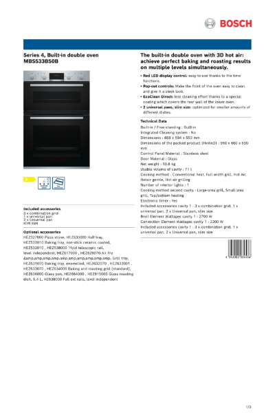 Series 4, Built-in double oven
MBS533BS0B