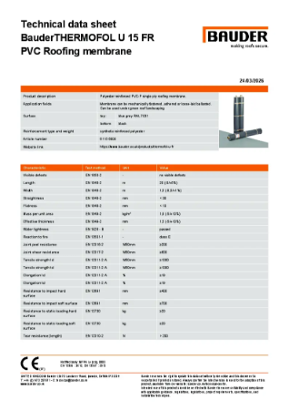 BauderTHERMOFOL U 15 FR PVC Roofing membrane (Blue Grey)