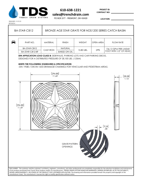 Bronze Age Star Grate For NDS1200 Series Catch Basin