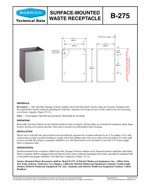 Surface-Mounted Waste Receptacle - B-275